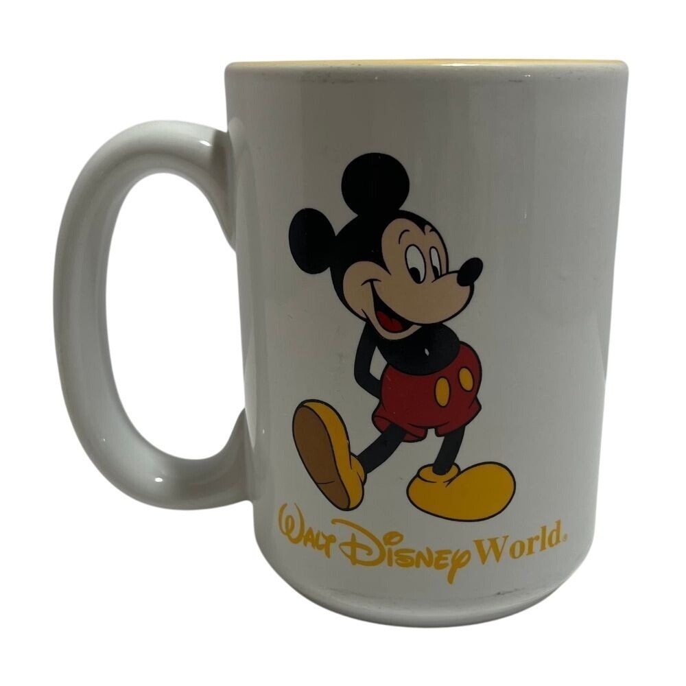 VTG Walt Disney World Mickey Mouse Large Coffee Mug Cup Yellow Inside